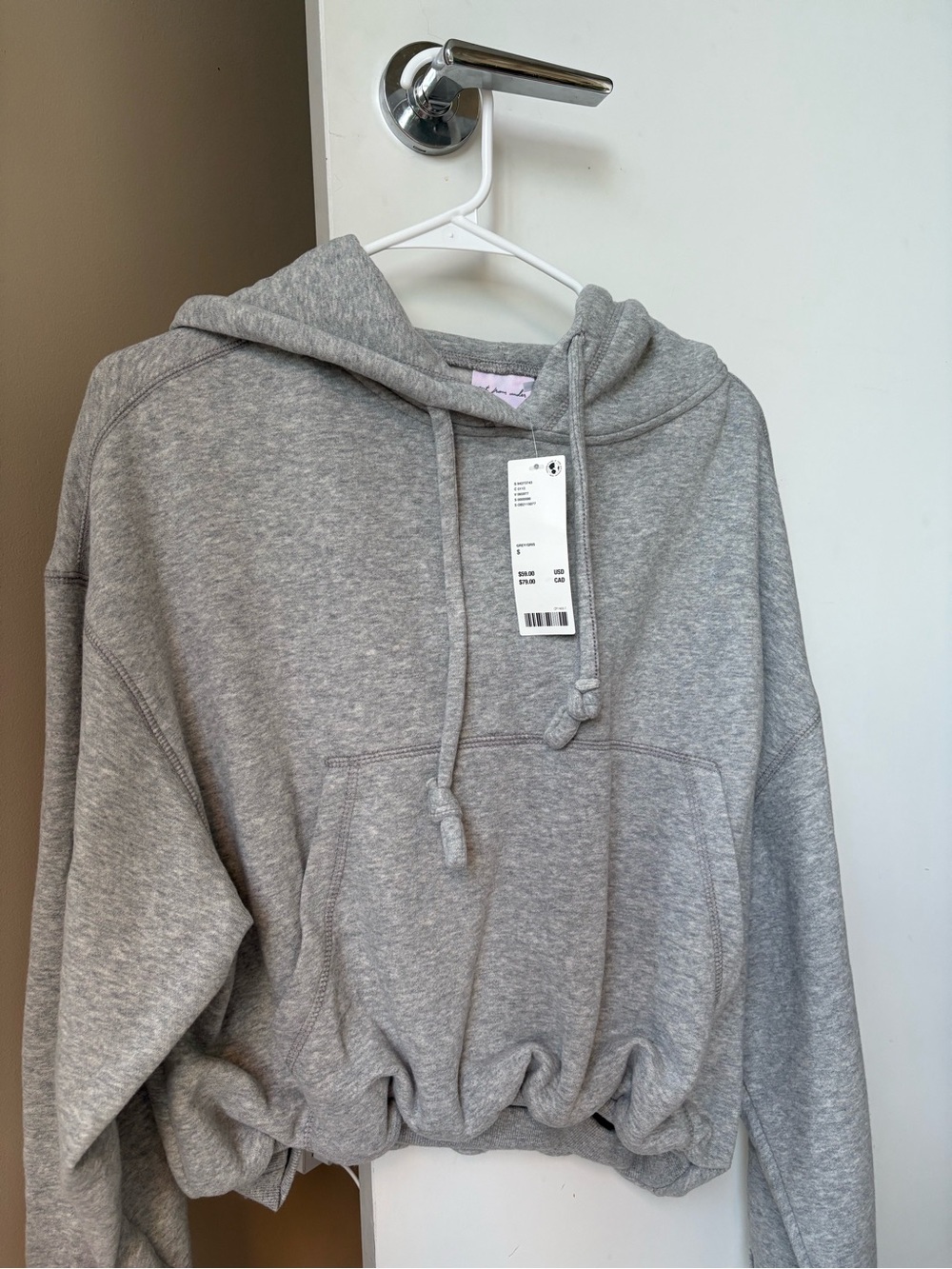 NWTO Urban Outfitters Heather Gray Cropped Drawstring Hoodie